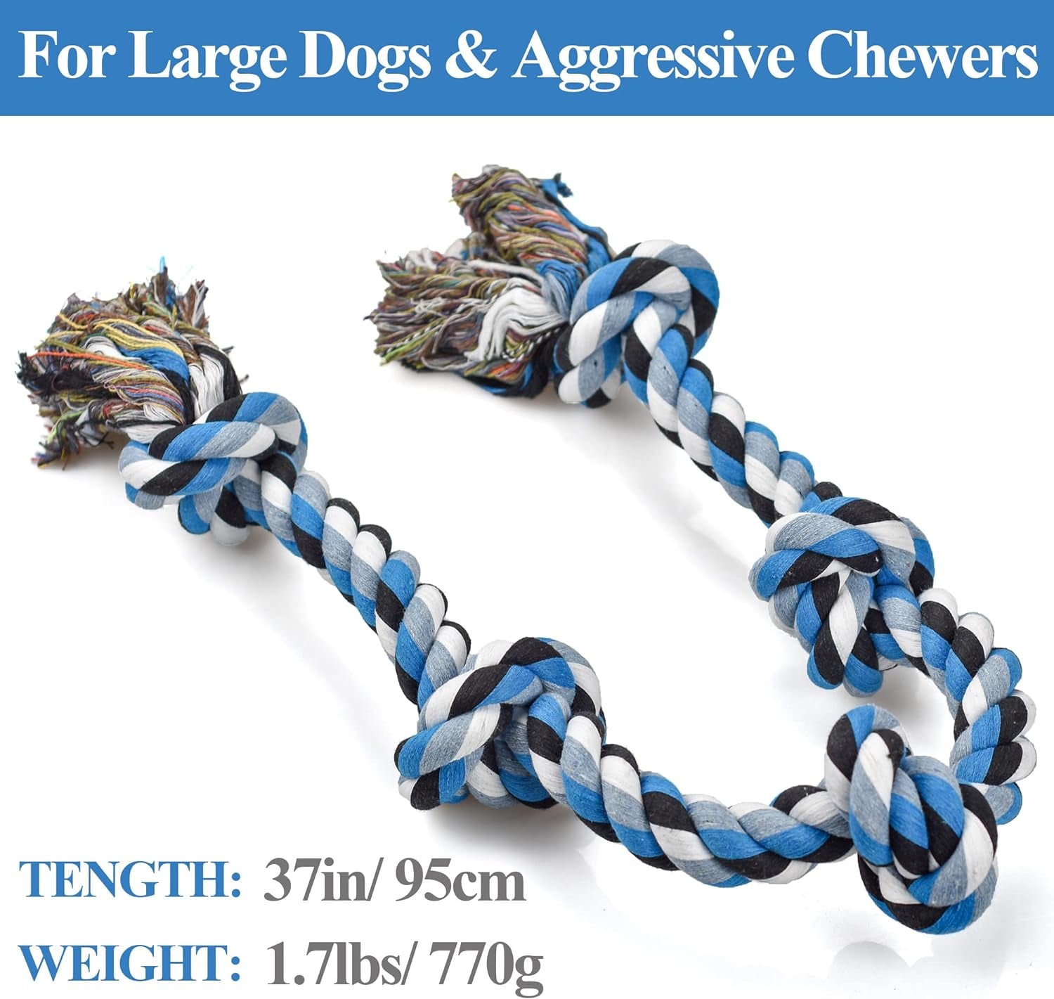 Dog Toys for Aggressive Chewers Tough Rope Chew Toys for Large and Medium Dog 3 Feet 5 Knots Indestructible Cotton Rope for Large Breed Dog Tug of War Dog Toy Teeth Cleaning