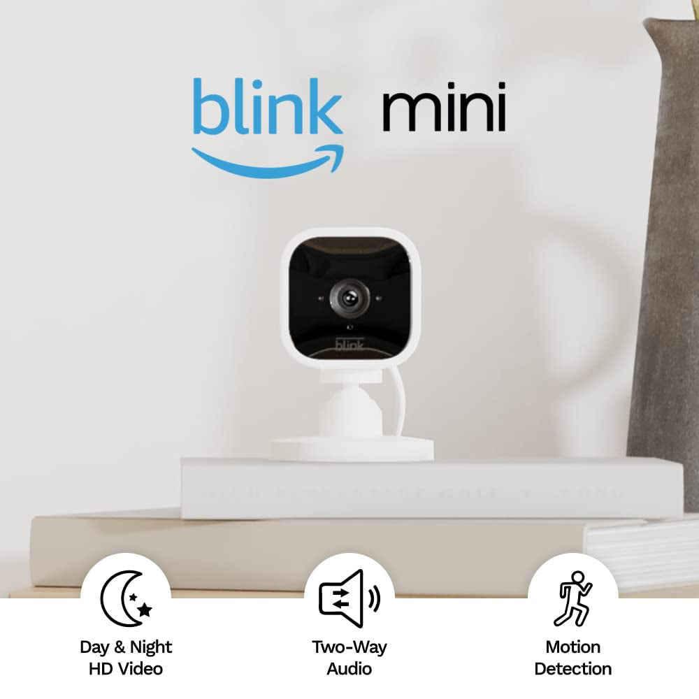 Mini – Compact Indoor Plug-In Smart Security Camera, 1080P HD Video, Night Vision, Motion Detection, Two-Way Audio, Easy Set Up, Works with Alexa – 2 Cameras (White)