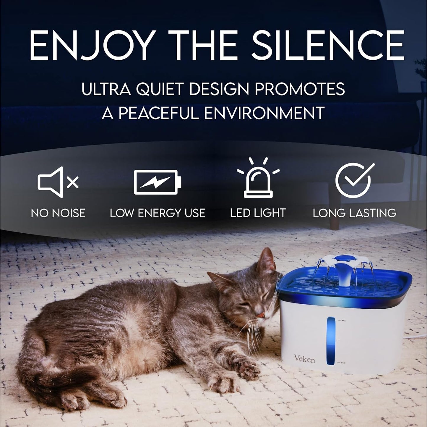 95Oz/2.8L Pet Fountain, Automatic Cat Water Fountain Dog Water Dispenser with Replacement Filters for Cats, Dogs, Multiple Pets (Blue, Plastic)