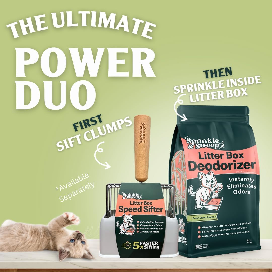 Litter Box Deodorizer - Cat Litter Deodorizer Non Toxic and Safe for Kittens - Litter Deodorizer Instantly Eliminates Foul Litter and Urine Odors, One Month Supply (8Oz)