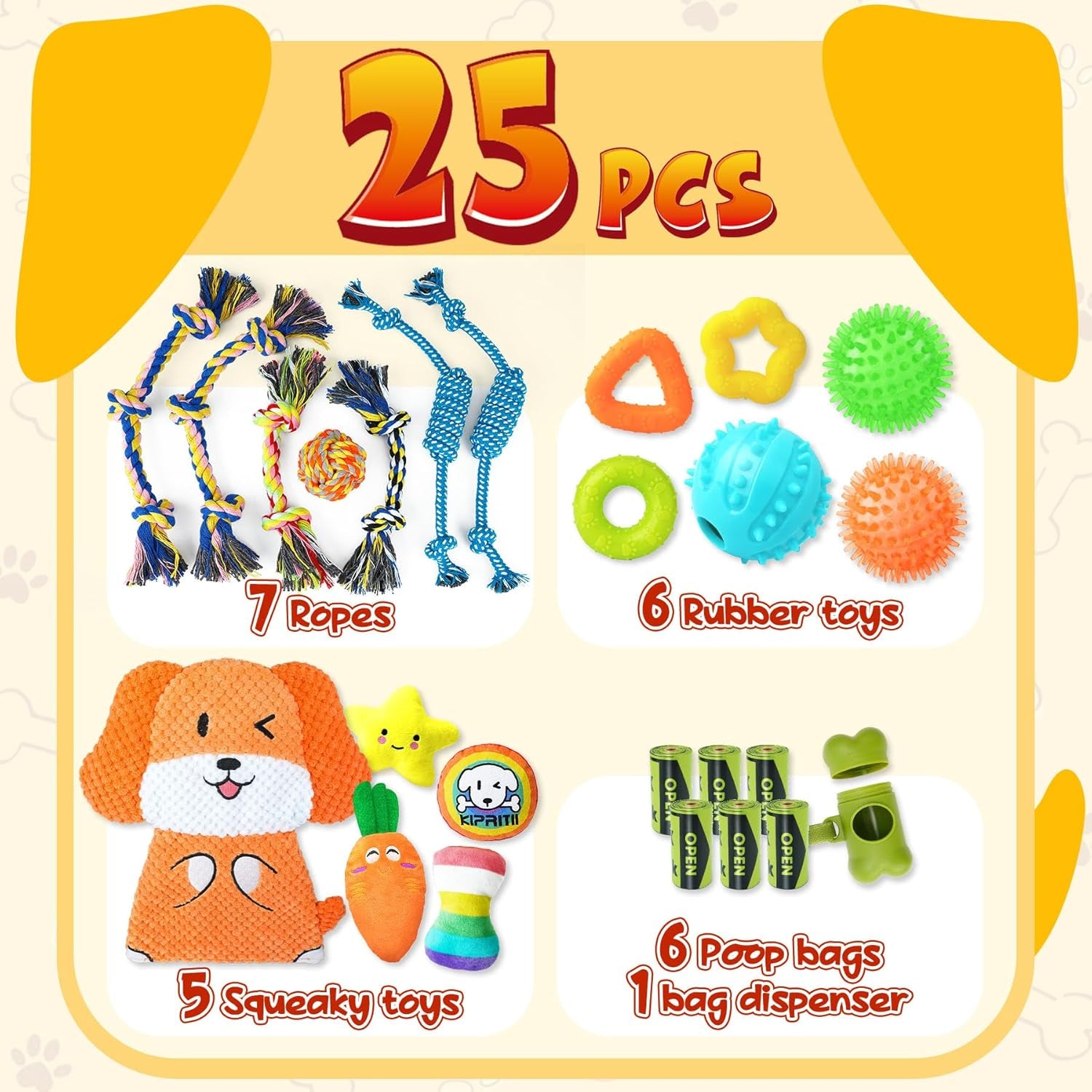 Puppy Toys for Dog Teething-25 Pack Exclusive Puppy Dog Chew Toys for Boredom with Rope Toys, Dog Treat Balls & Dog Toy for Puppy and Small Dogs, Hold a Bottle