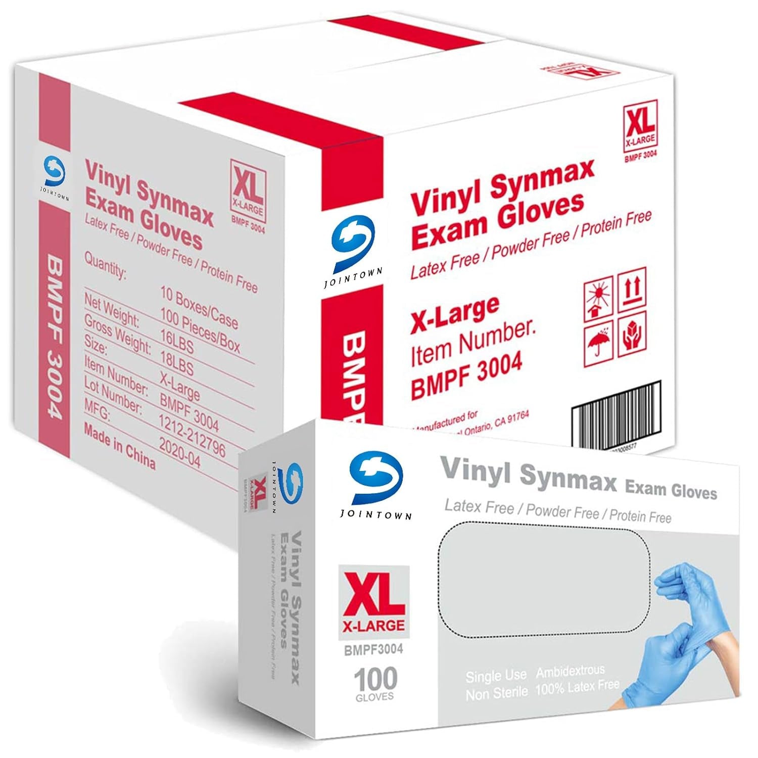 Basic Medical Synmax Vinyl Exam Gloves - Latex-Free & Powder-Free - X-Large, BMPF-3004 Blue Case of 1000