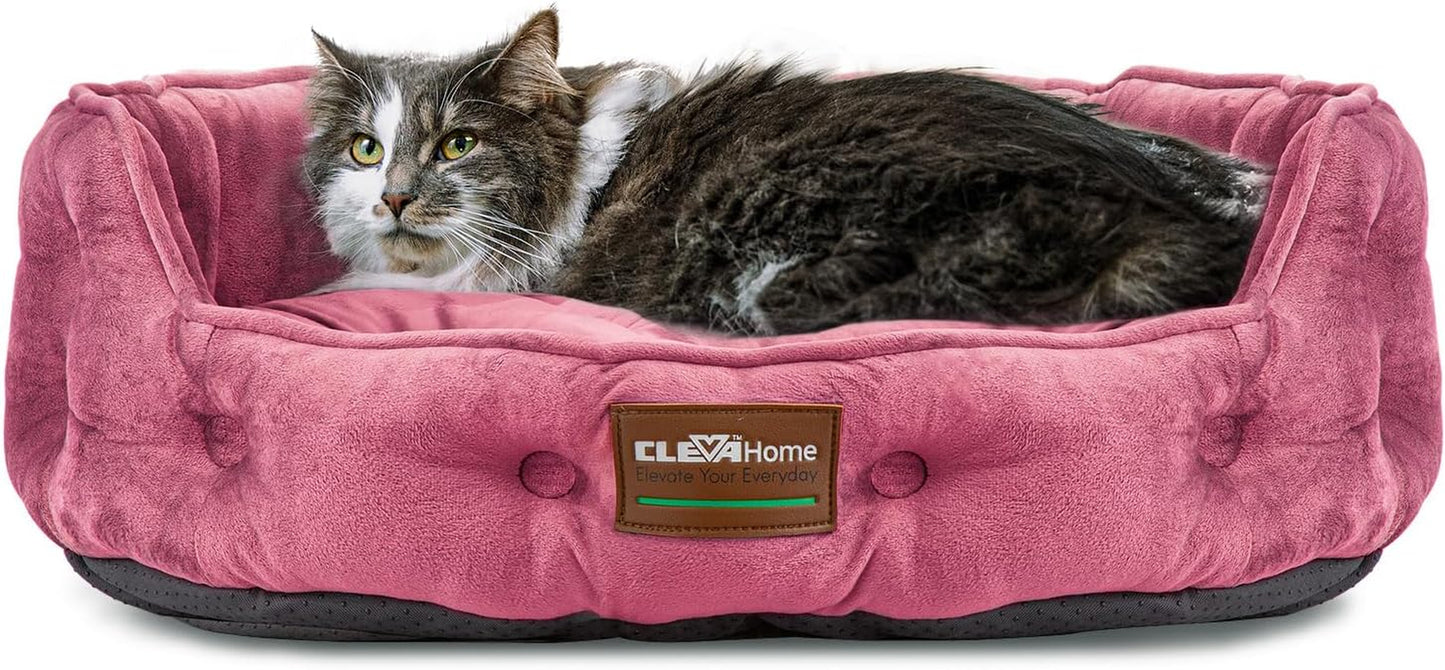 home Cat Dog Bed for Small Pets up to 15Lbs - round Cat Beds for Indoor Cats, Machine Washable Comfortable Pet Bed for Puppy and Kitten with Non-Slip Bottom (Plum Pink)