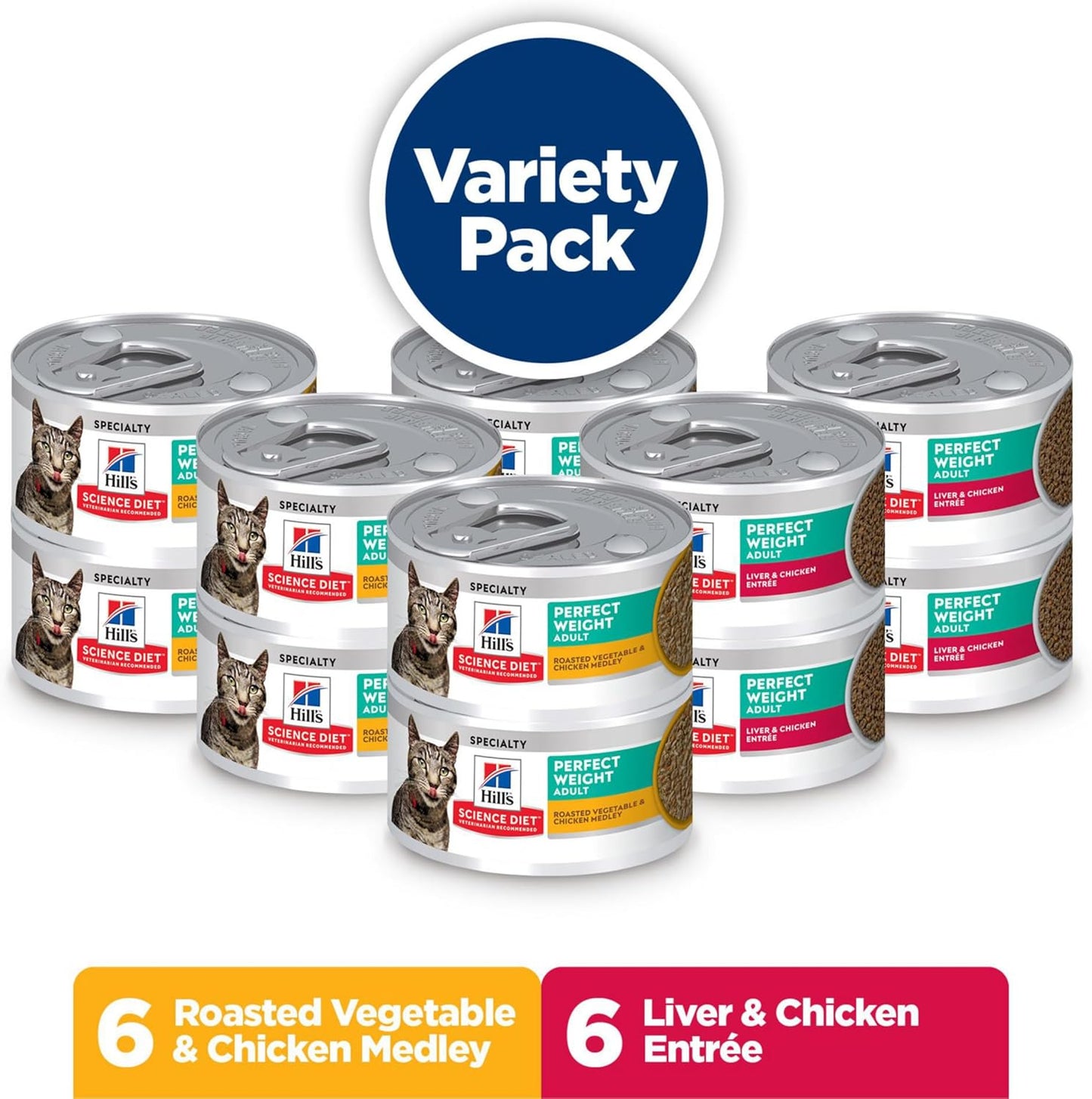 Perfect Weight, Adult 1-6, Weight Management Support, Wet Cat Food, Variety Case: Liver & Chicken Minced; Chicken Stew, 2.9 Oz Can Variety Case, Case of 24