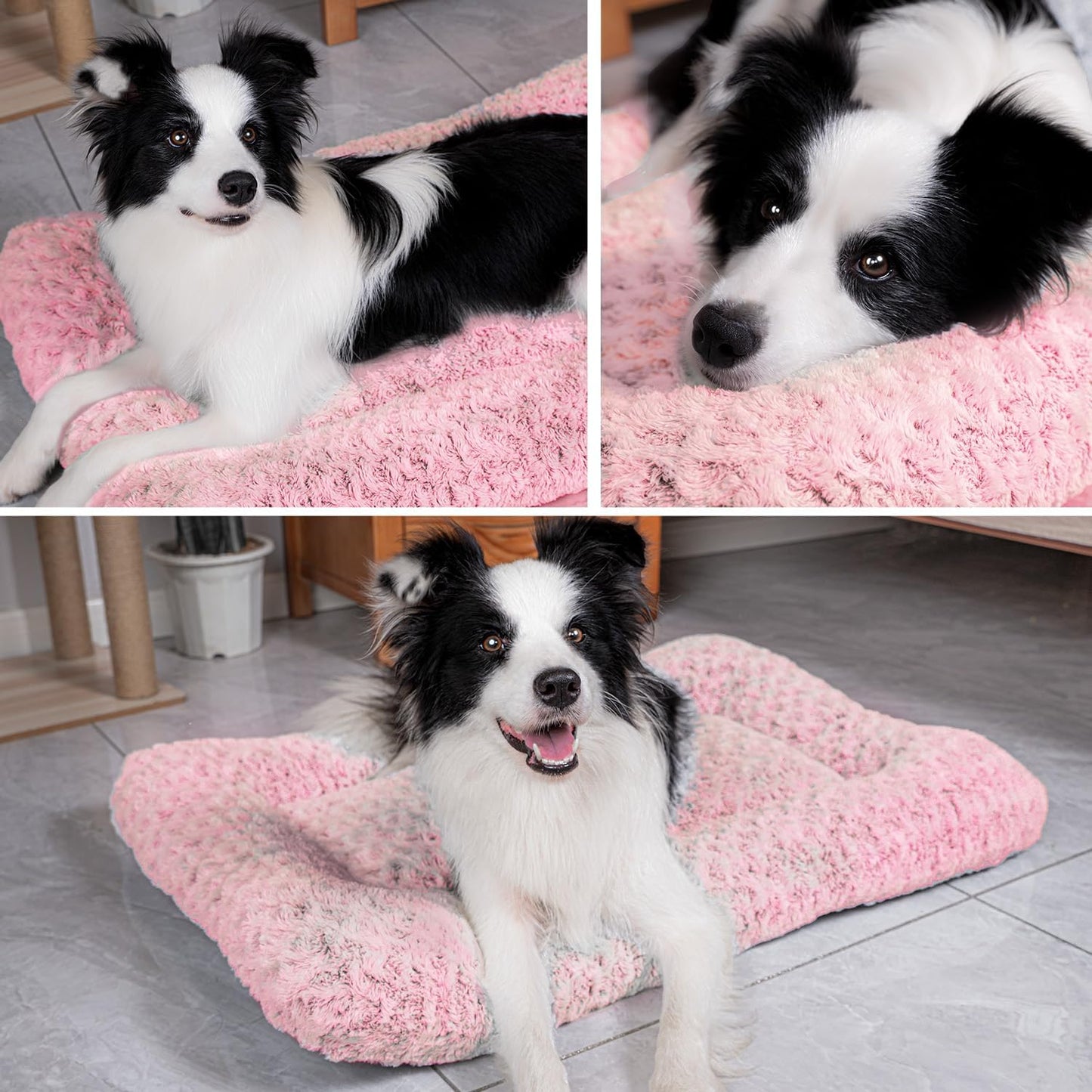 Dog Beds Crate Pad for Medium, Large Dogs, Deluxe Rose Plush Cat Sleeping Mats, Fits Crate Kennel Cage, Anti-Slip Pets Pillow, Washable Ultra Soft Fluffy Dog Bed for Crate (35"X23"Pink)