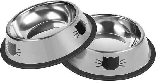 2Pcs Cat Bowls Non-Slip Stainless Steel Small Cat Food Bowls Unbreakable Thicken Cat Feeder 7 Oz Cat Dishes Suitable for Indoor Small Pets Removable Rubber Base Easily Clean Lovely Color