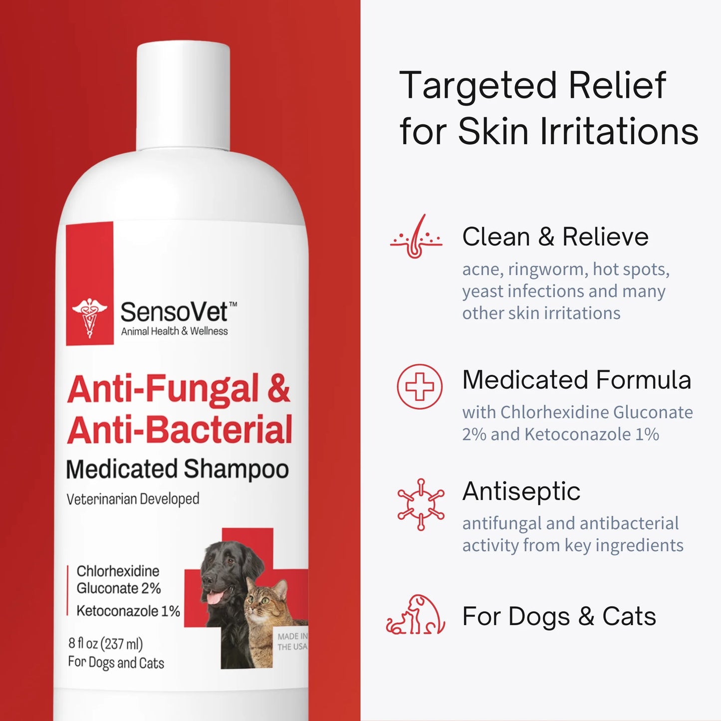 Anti-Fungal & Anti-Bacterial Medicated Shampoo for Dogs & Cats