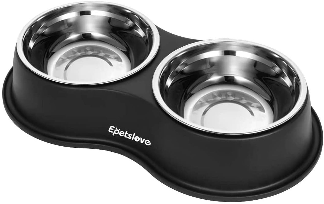 Dog Bowls Double Dog Water and Food Bowls Stainless Steel Bowls with Non-Slip Resin Station, Pet Feeder Bowls for Puppy Medium Dogs Cats