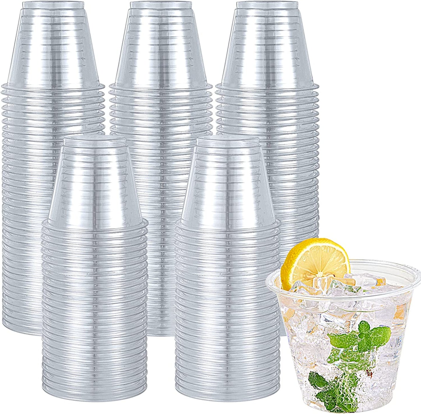 300 Pack 9Oz Clear Plastic Cups,Disposable Crystal Drinking Cups,Pet Plastic Party Cups for Wine,Juice,Iced Coffee and Cold Drinks