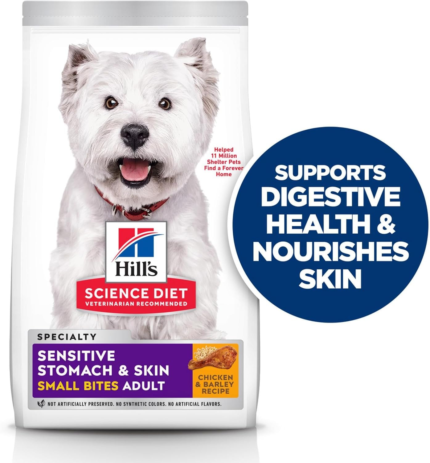 Sensitive Stomach & Skin, Adult 1-6, Stomach & Skin Sensitivity Support, Small Kibble, Dry Dog Food, Chicken Recipe, 4 Lb Bag