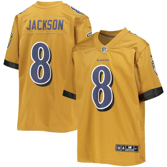 Youth  Lamar Jackson Gold Baltimore Ravens Inverted Team Game Jersey