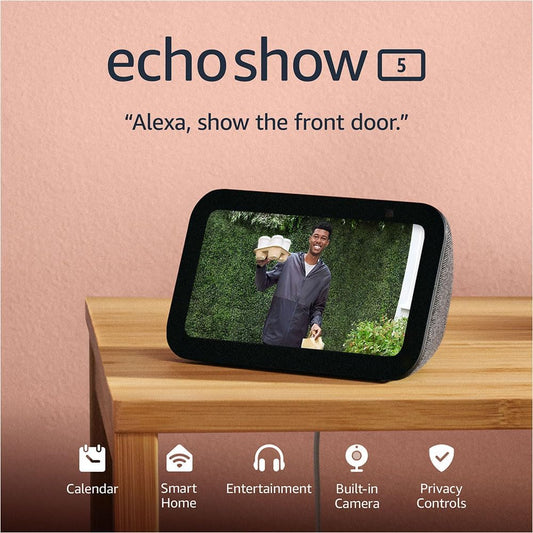 Echo Show 5 | Smart Display with 2X the Bass and Clearer Sound | Charcoal