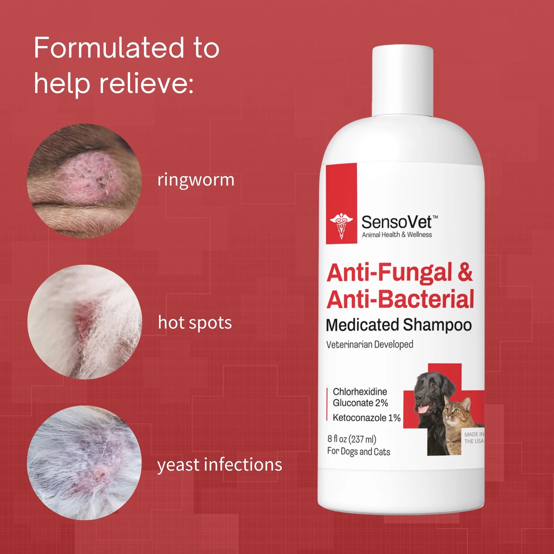 Anti-Fungal & Anti-Bacterial Medicated Shampoo for Dogs & Cats