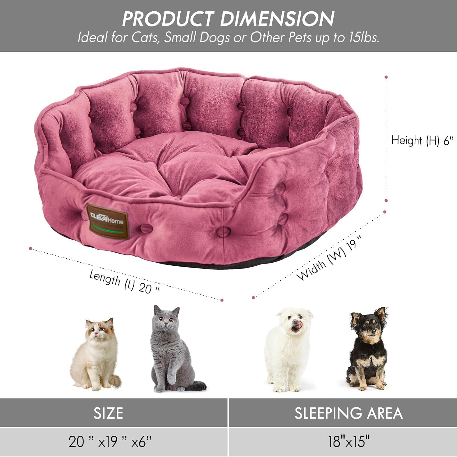 home Cat Dog Bed for Small Pets up to 15Lbs - round Cat Beds for Indoor Cats, Machine Washable Comfortable Pet Bed for Puppy and Kitten with Non-Slip Bottom (Plum Pink)