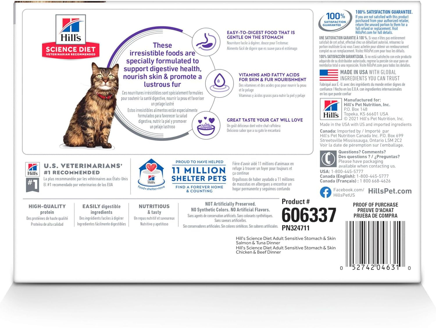 Sensitive Stomach & Skin, Adult 1-6, Stomach & Skin Sensitivity Support, Wet Cat Food, Variety Case: Chicken & Beef; Salmon & Tuna Stew, 2.8 Oz Pouch Variety Case, Case of 12