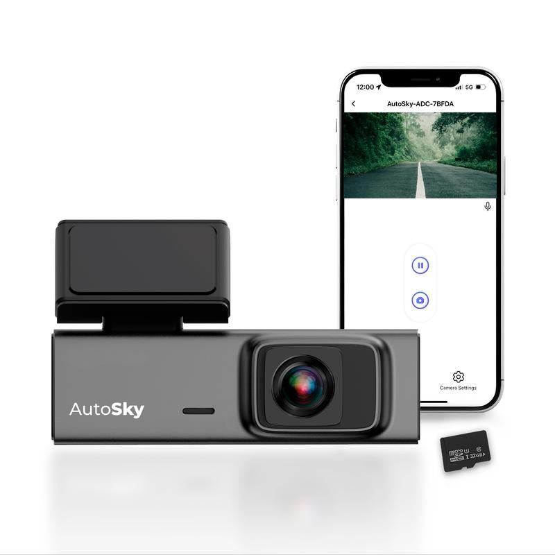 Autosky Dash Cam 2K 2024 Update - Dash Camera for Cars Mini Dash Cam Full HD with 32GB Memory Card, Screen, Accident Lock, Loop Recording