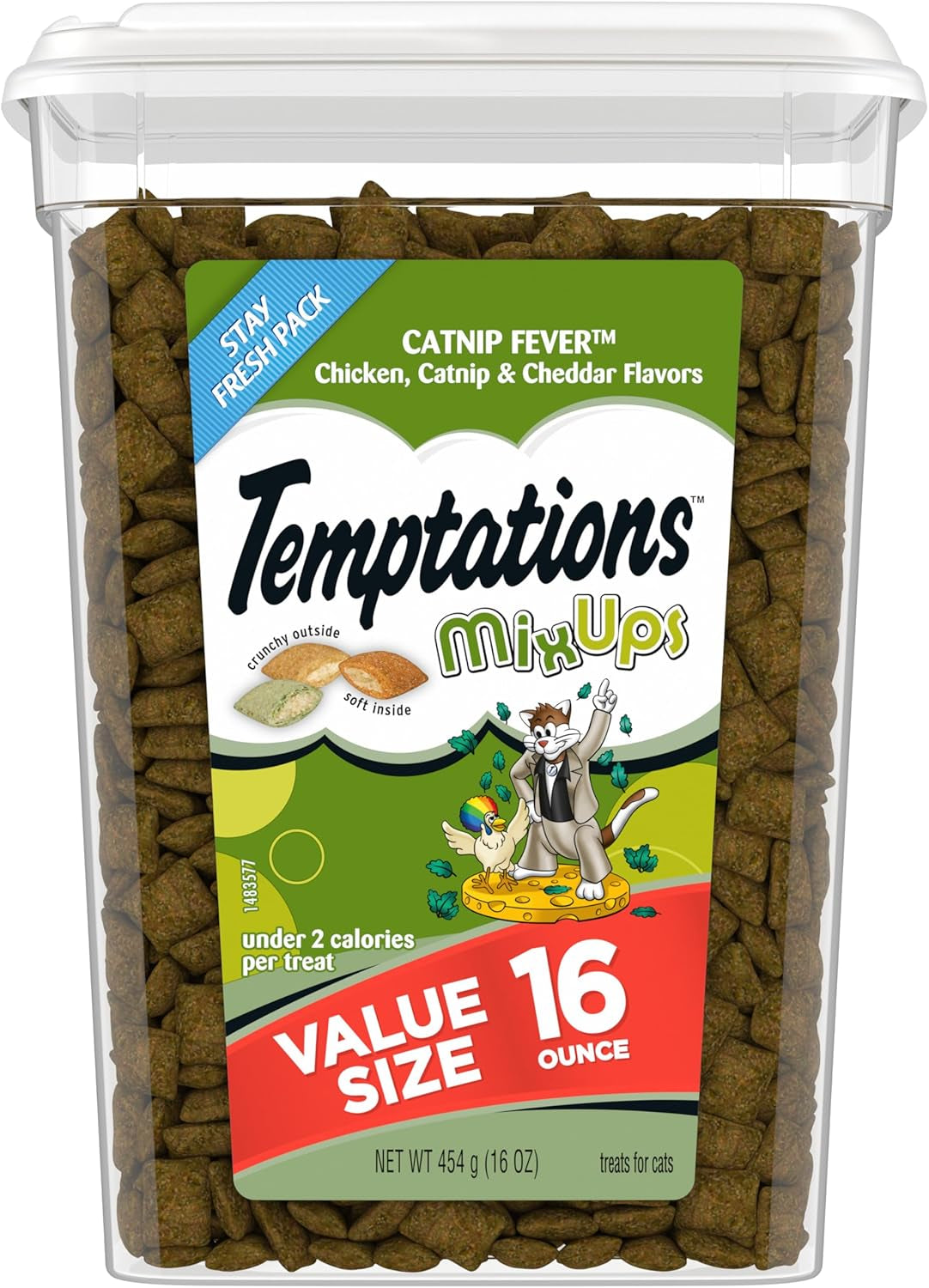 Mixups Catnip Fever Flavor Crunchy and Soft Cat Treats, 16 Oz. Tub