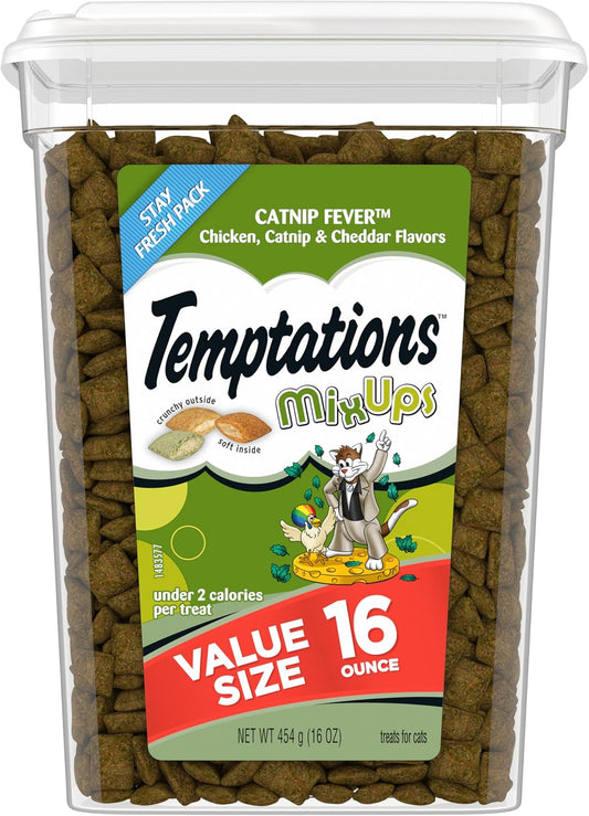 Mixups Catnip Fever Flavor Crunchy and Soft Cat Treats, 16 Oz. Tub