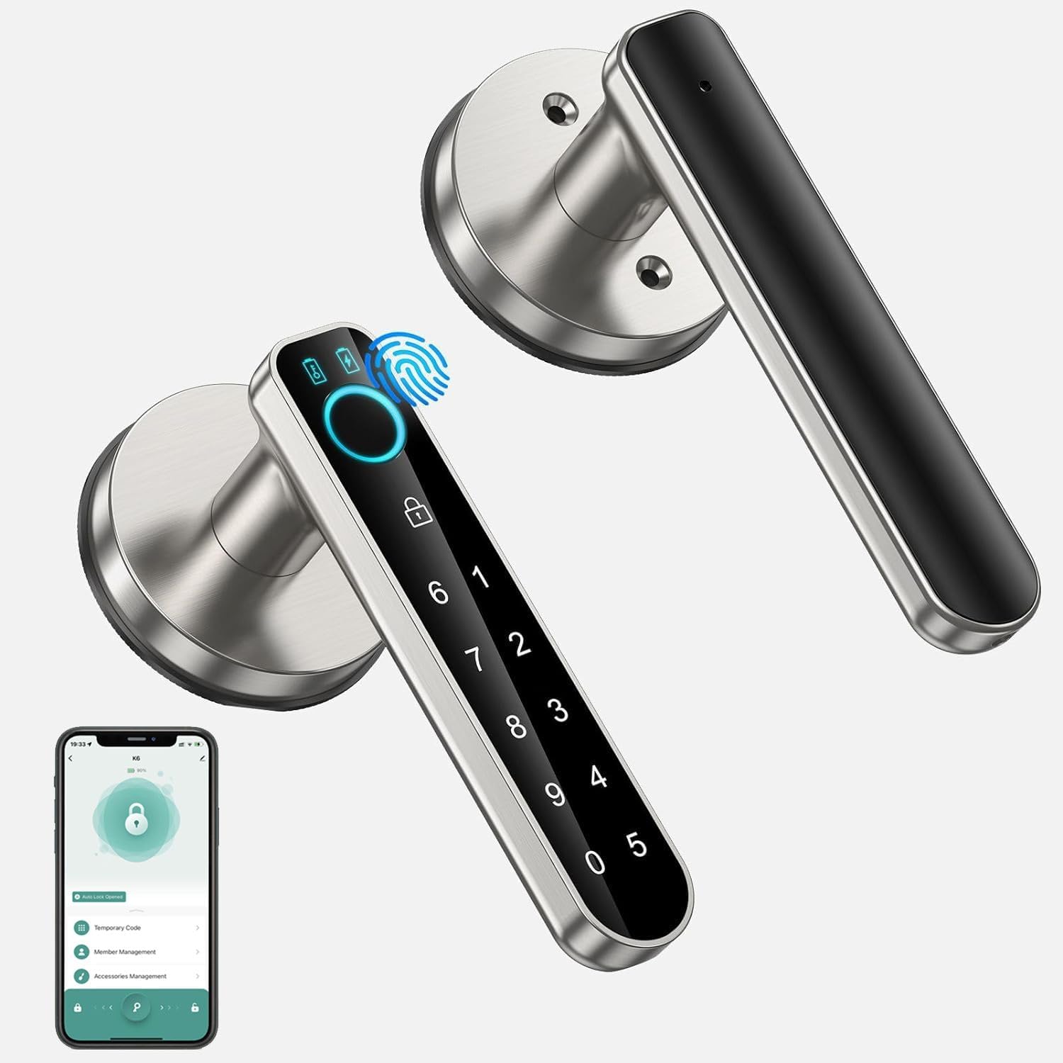 Fingerprint Door Lock, Smart Door Knob,Biometric Door Lock，With Passcode Keypad Keyless Entry Door Handle，For Bedroom Home Hotel Office Apartment Blac