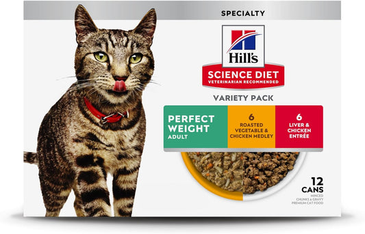 Perfect Weight, Adult 1-6, Weight Management Support, Wet Cat Food, Variety Case: Liver & Chicken Minced; Chicken Stew, 2.9 Oz Can Variety Case, Case of 24