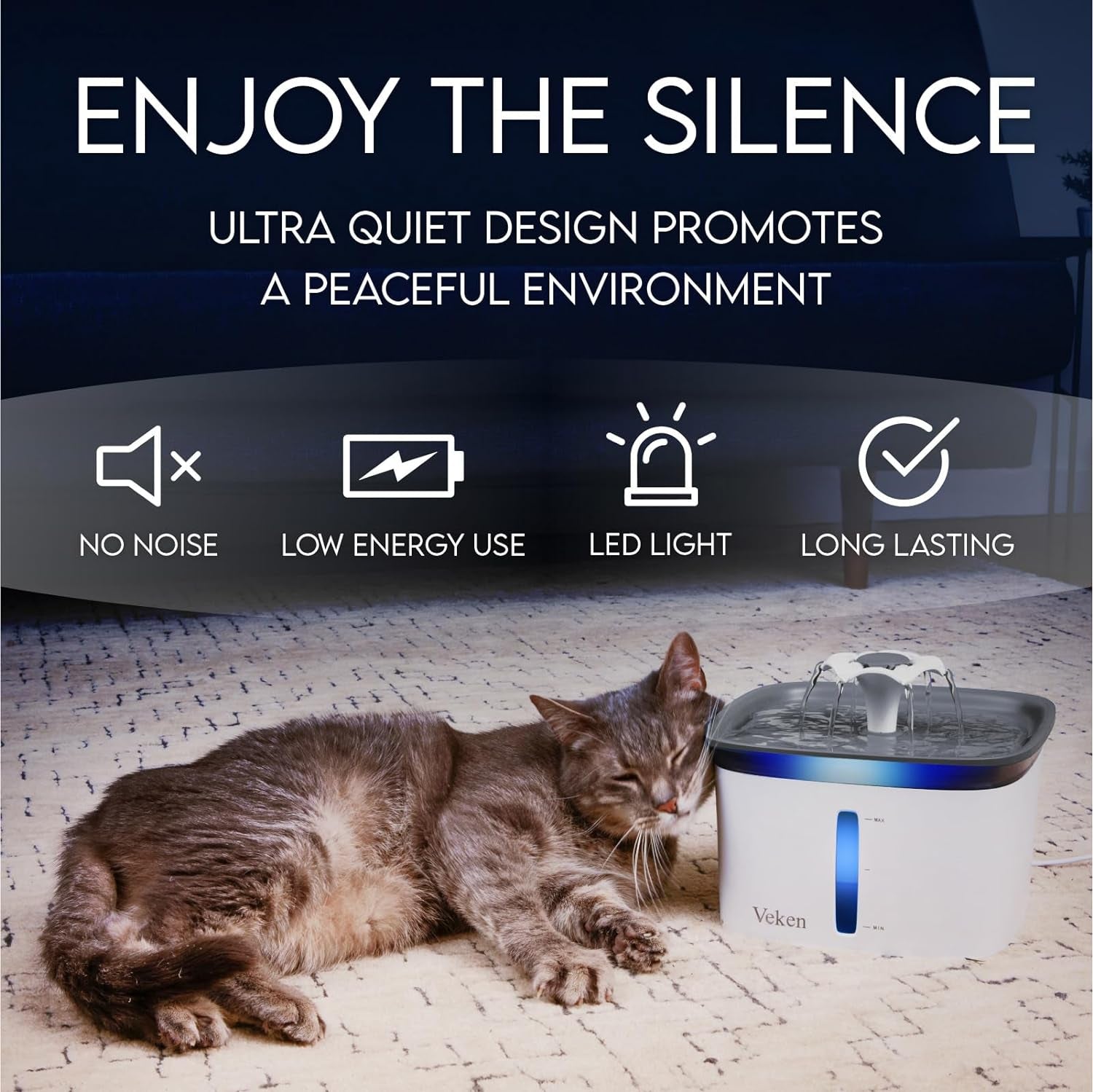 95Oz/2.8L Pet Fountain, Automatic Cat Water Fountain Dog Water Dispenser with Replacement Filters for Cats, Dogs, Multiple Pets (Grey, Plastic)