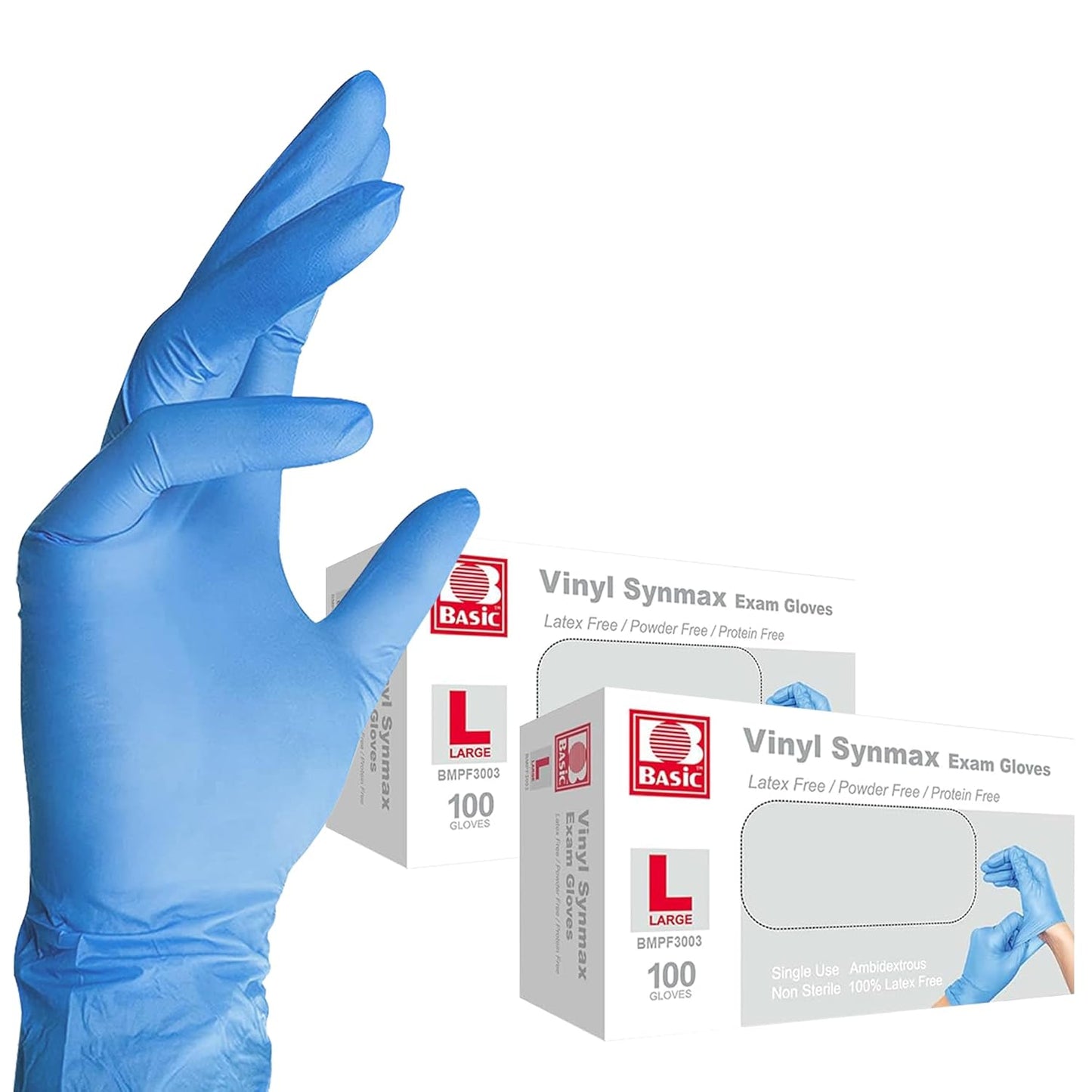 Basic Medical Synmax Vinyl Exam Gloves - Latex-Free & Powder-Free - X-Large, BMPF-3004 Blue Case of 1000