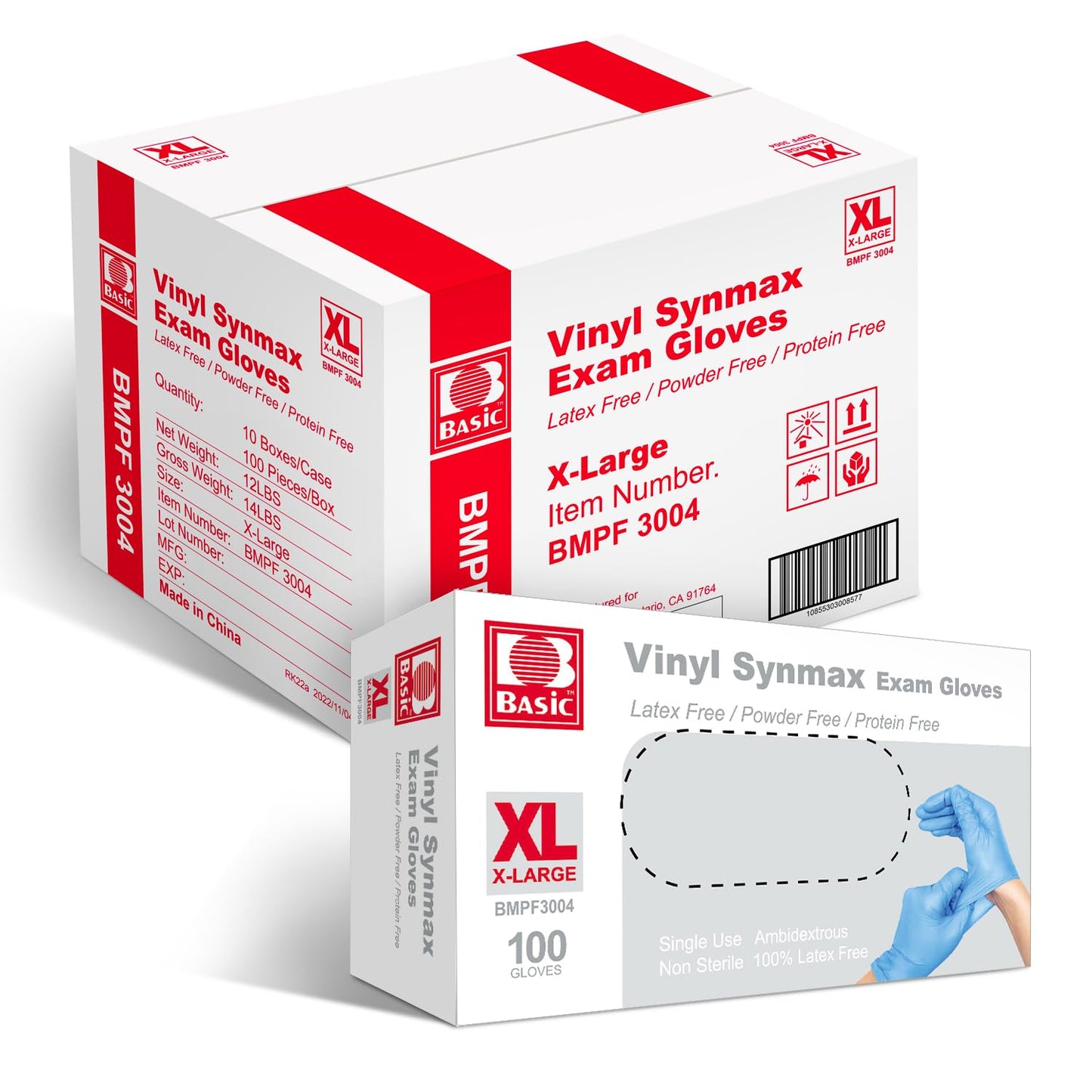 Medical Synmax Vinyl Exam Gloves - Latex-Free & Powder-Free Disposable Glove - Large, BMPF-3003(1000 Pcs)