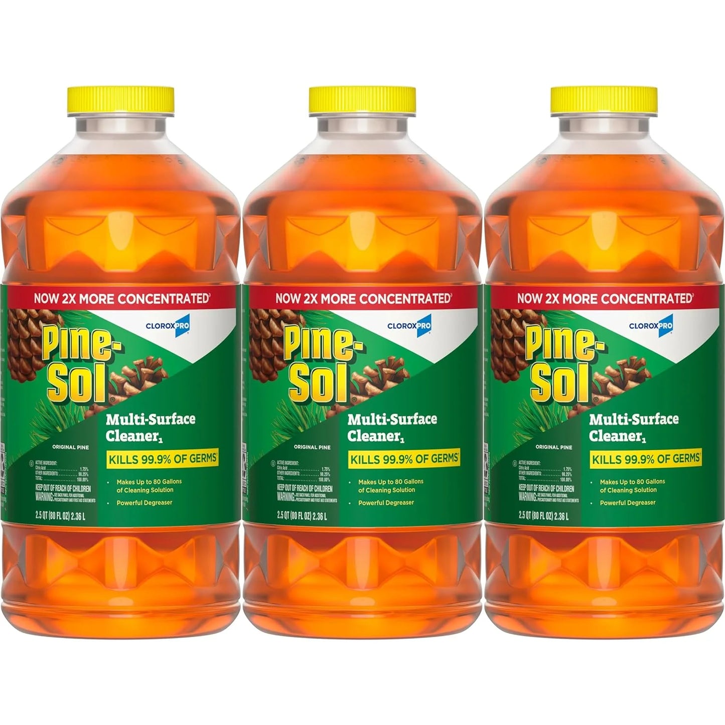 Pine-Sol Multi-Surface Cleaner, 2X Concentrated Formula, Original Pine, 80 Fl Oz, Pack of 3