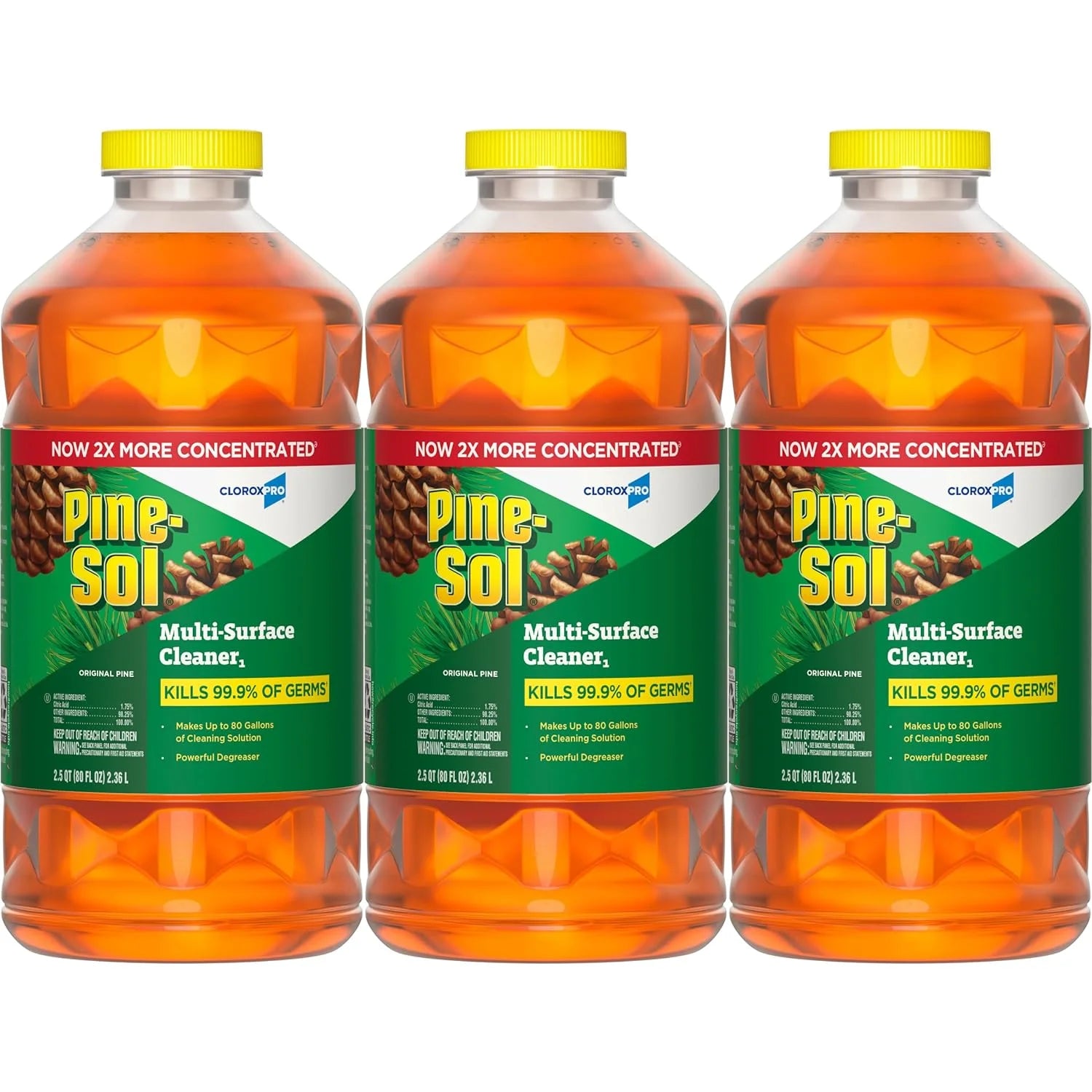 Pine-Sol Multi-Surface Cleaner, 2X Concentrated Formula, Original Pine, 80 Fl Oz, Pack of 3