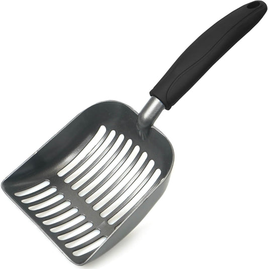 Metal Cat Litter Scoop - Non Stick Aluminum Alloy Aluminum Cat Litter Scooper, Solid and Durable Oversized Metal Litter Scoops, Solid Metal, Fecal Screening, Solid Handlel Black