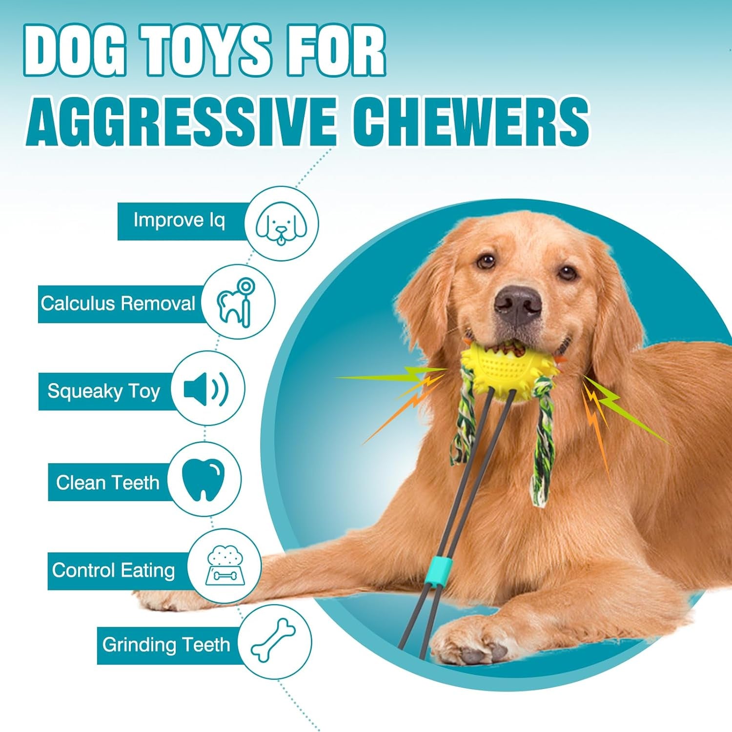 Dog Toys for Aggressive Chewers Interactive Indestructible Puzzle Stimulating Chew Toy Suction Cup Tug of War Enrichment Rope Boredom Busy Self Play Food Teething Puppy Dispensing Squeaky Ball Dogs