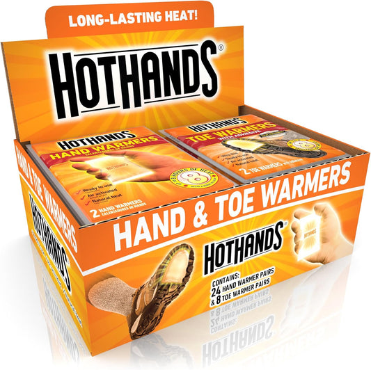 Hand & Toe Warmers - Long Lasting Natural Odorless Air Activated Warmers - 24 Pair Hand Warmers & 8 Pair Toe Warmers (Pack of 1)