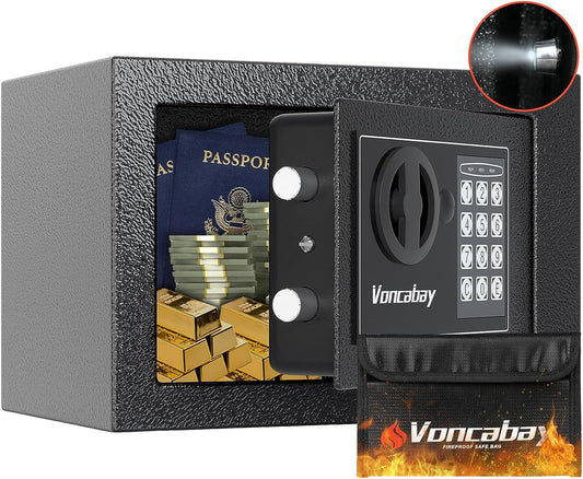 Money Safe Box for Home with Sensor Light & Fireproof Security Safe Box for Money Safe with Keys & Pass Code, Lock Box Fireproof Safe with Digital Keypad