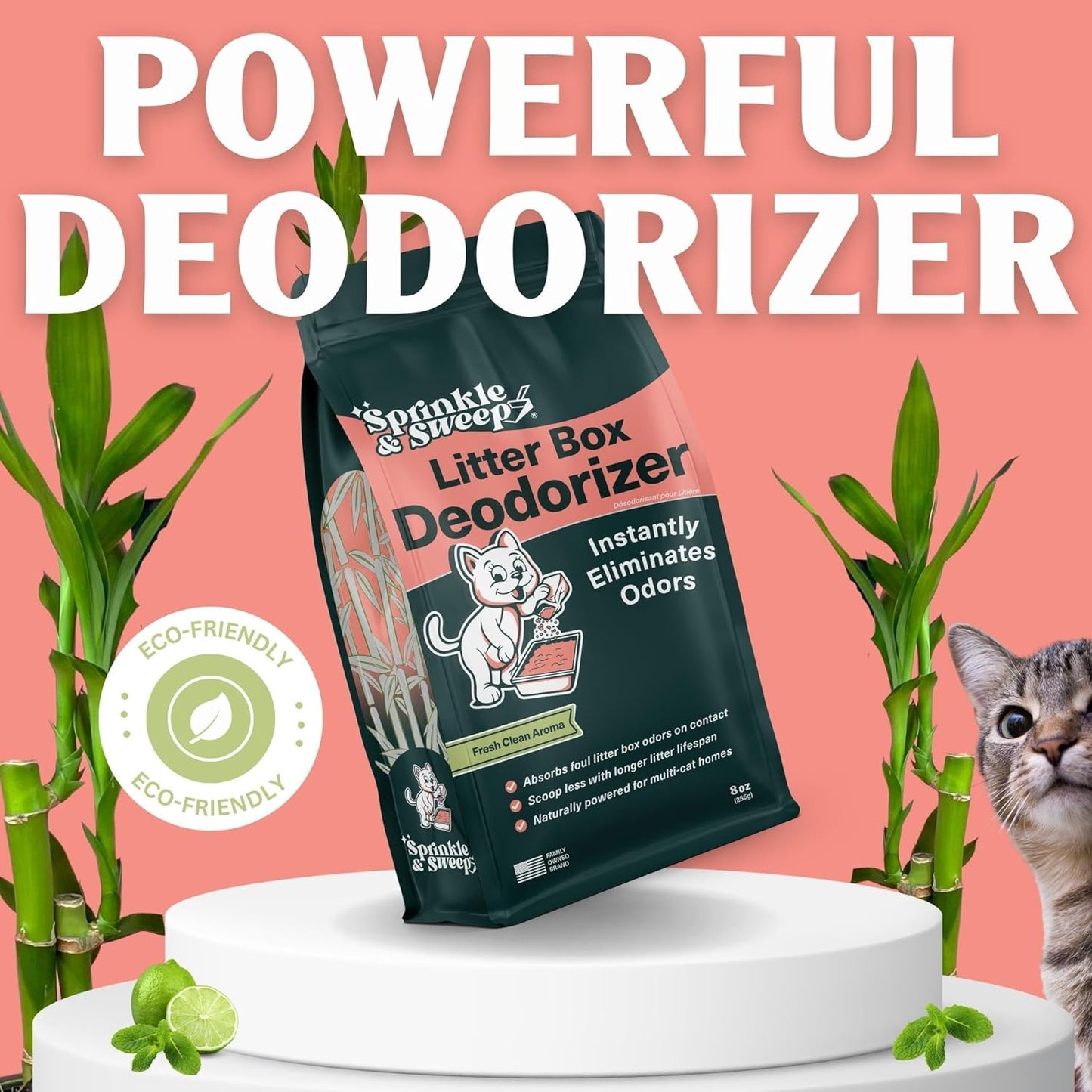 Litter Box Deodorizer - Cat Litter Deodorizer Non Toxic and Safe for Kittens - Litter Deodorizer Instantly Eliminates Foul Litter and Urine Odors, One Month Supply (8Oz)