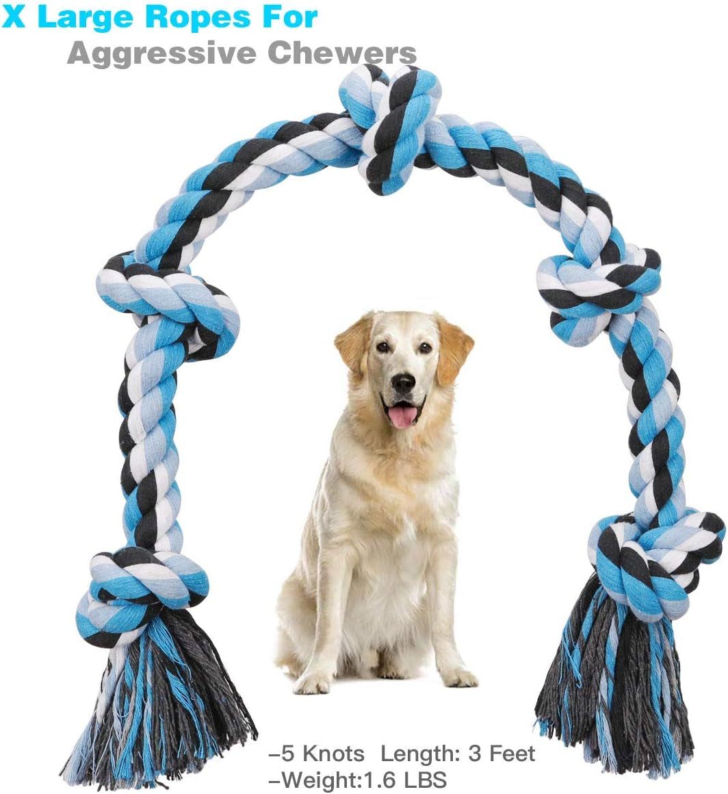 Dog Rope Toys for Aggressive Chewers, Heavy Duty Dog Toys for Medium Large Dogs, Tough Twisted Rope Toy with 5 Knots