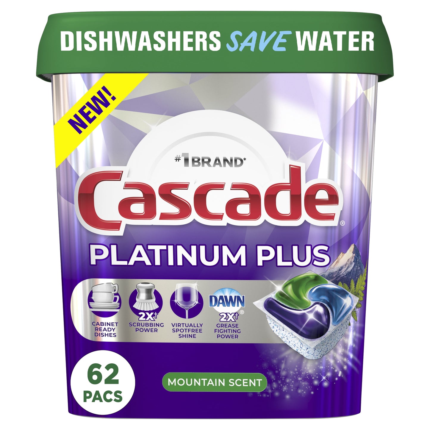 Platinum plus Dishwasher Detergent Pacs, Mountain Scent, 62 Count