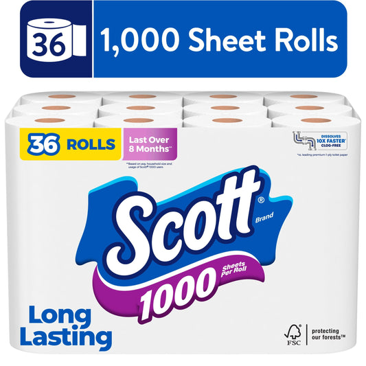 1000 Toilet Paper, 36 Rolls, 1,000 Sheets per Roll