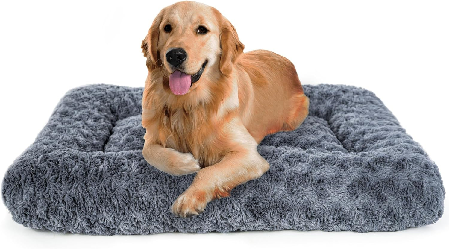 Dog Beds Crate Pad for Medium, Large Dogs, Deluxe Rose Plush Cat Sleeping Mats, Fits Crate Kennel Cage, Anti-Slip Pets Pillow, Washable Ultra Soft Fluffy Dog Bed for Crate (35"X23"Dark Grey)