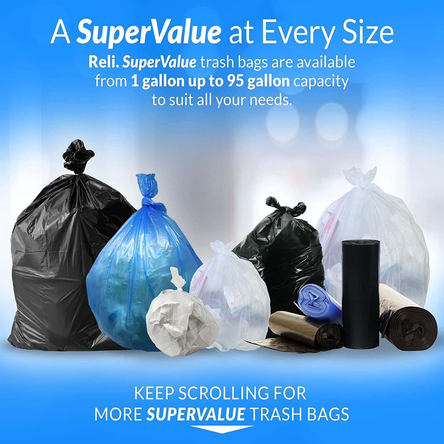 Supervalue 13 Gallon Trash Bags | 1000 Count Bulk | Tall Kitchen | Can Liners | Black Multi-Use Garbage Bags