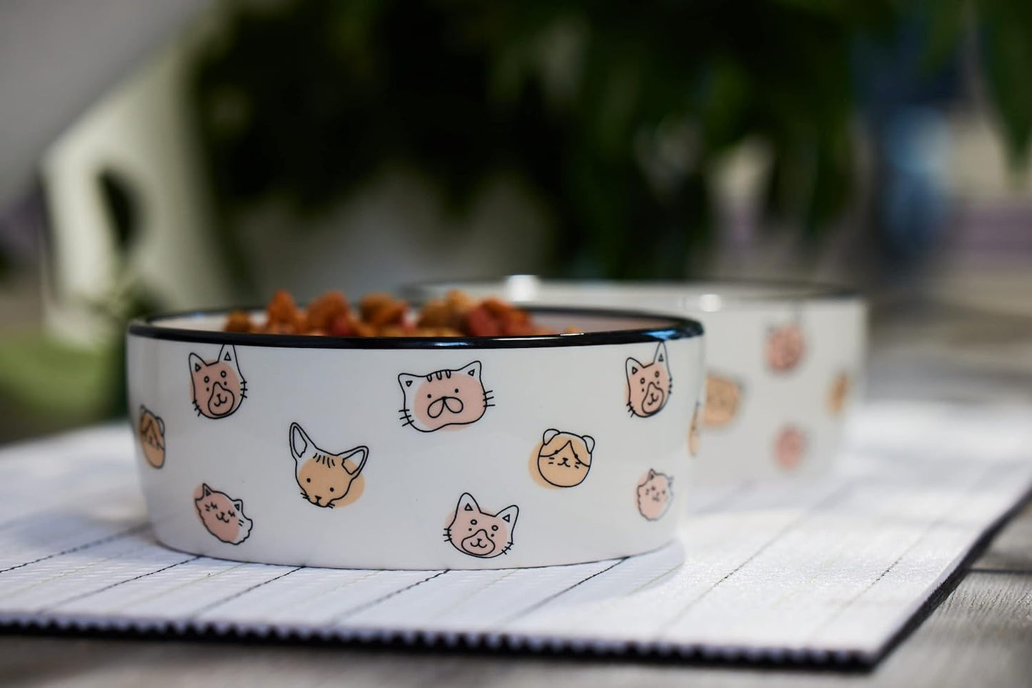 Pet Bowl, Cat Feeding Bowl, Wet or Dry Food and Water Dish, Home Pet Accessories, Cat Faces Design, Holds, Cat Faces Pet Dish, 16 Oz