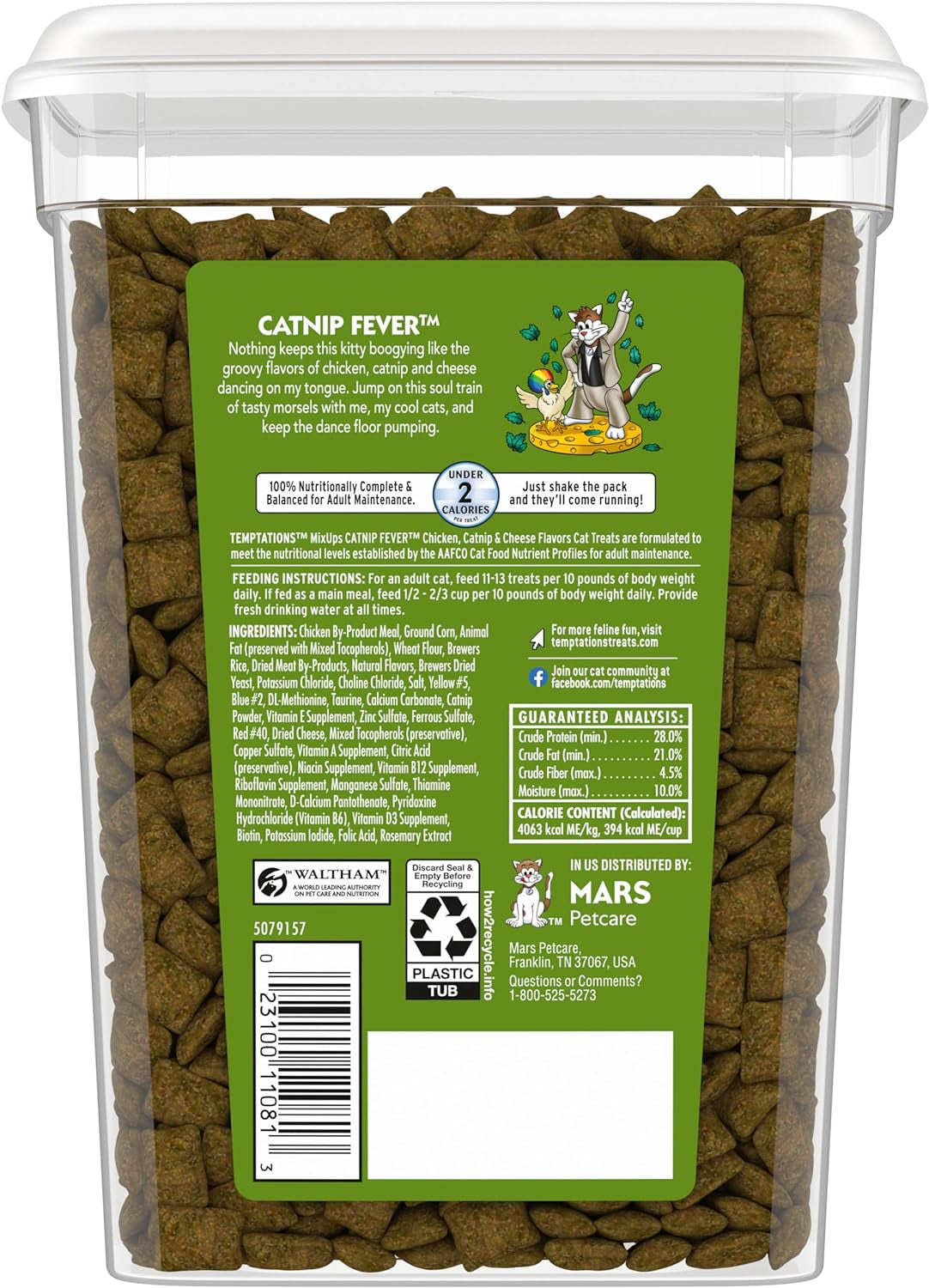 Mixups Catnip Fever Flavor Crunchy and Soft Cat Treats, 16 Oz. Tub