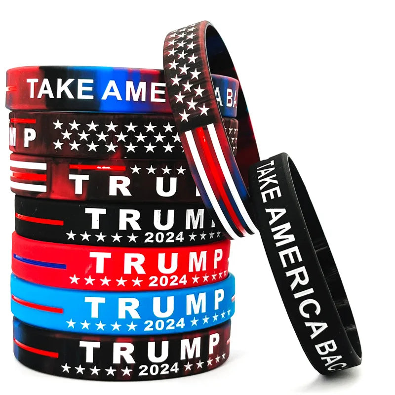 Trump 2024 Campaign Bracelet with Silicone Material Election Merchandise Adult Size Packaged Inspirational Wristbands Voter Gift