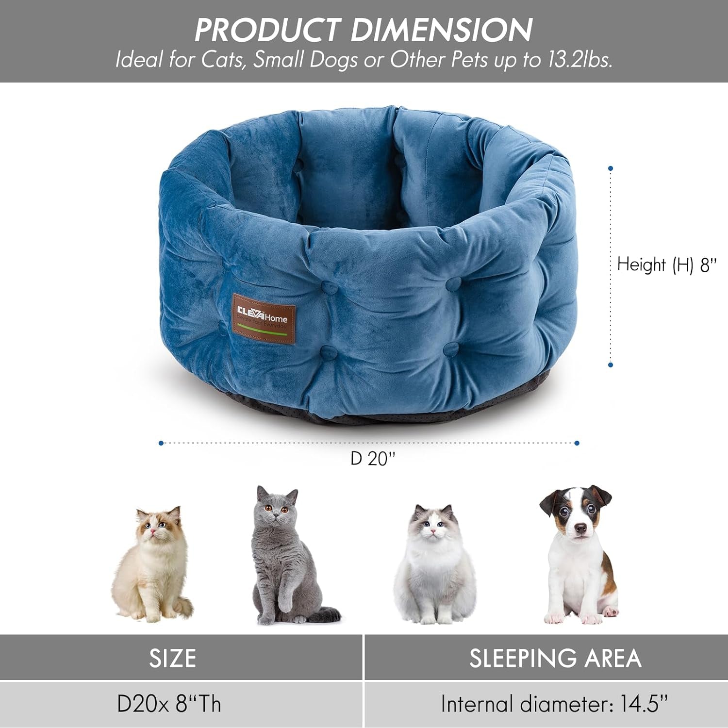 home Deep Nest Cat Bed for Small Pets up to 15Lbs - round Cat Beds for Indoor Cats, Luxurious Velvet Feel, Extra High Sides, Machine Washable Comfort Pet Bed with Non-Slip Bottom (Steel Blue)