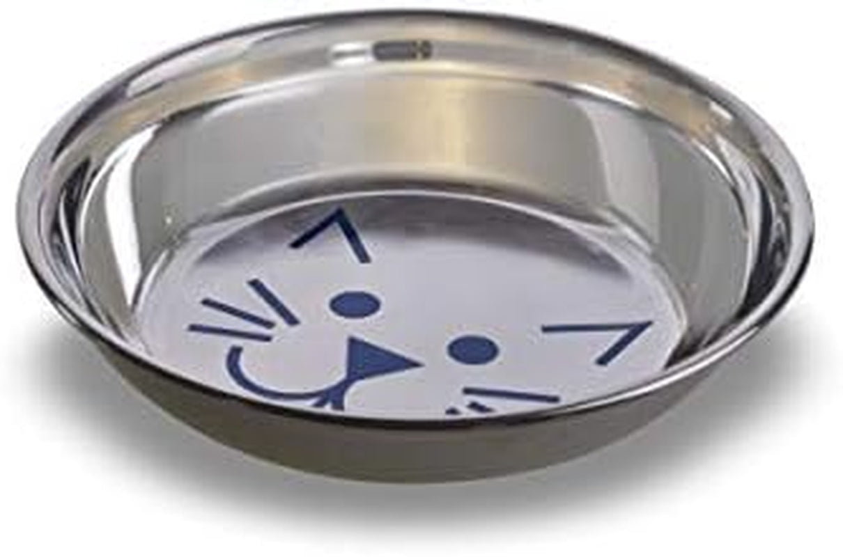 Pets Whisker-Friendly Stainless Steel Cat Bowl, Wide Saucer Style Dish, 8 OZ, Natural