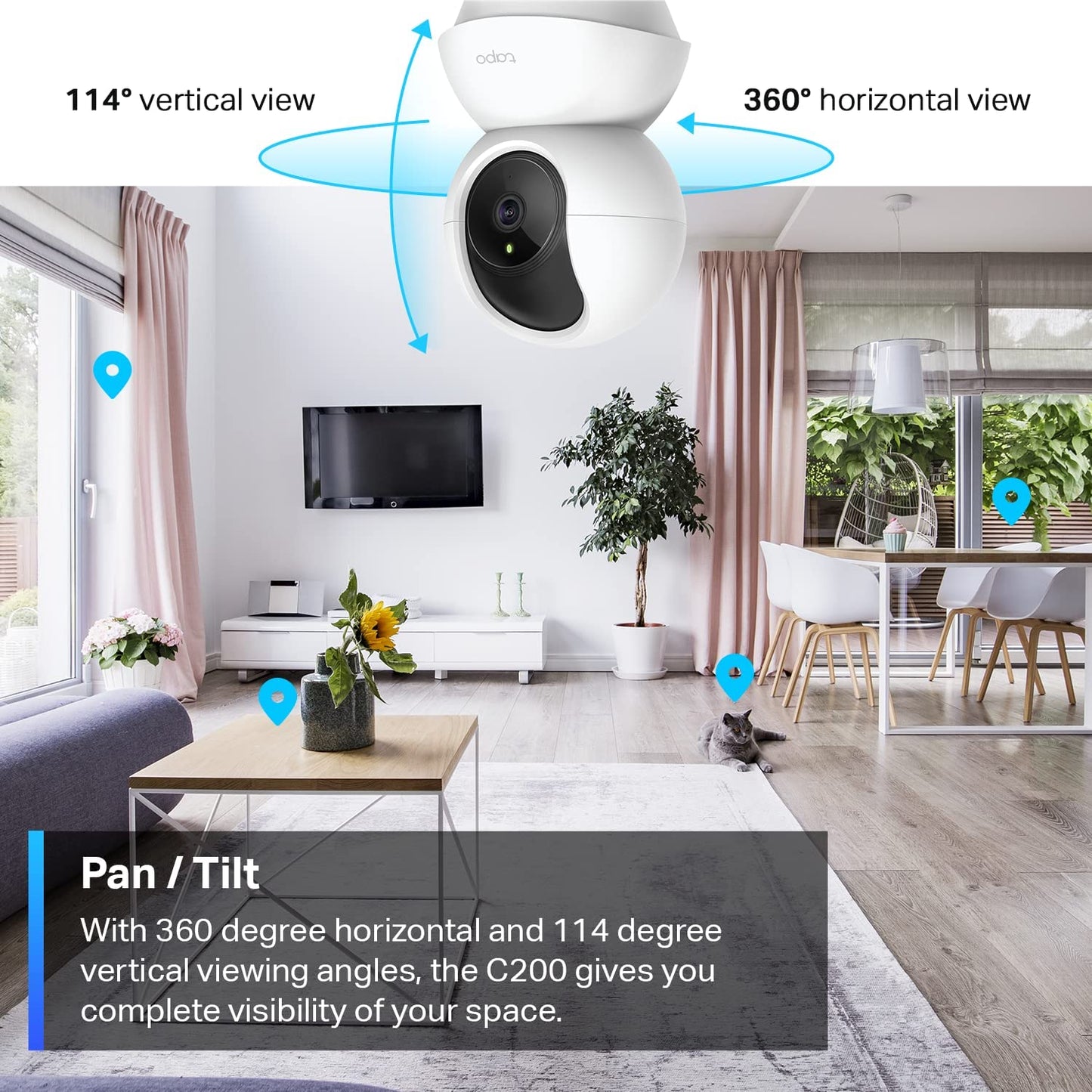 Pan/Tilt Security Camera for Baby Monitor, Pet Camera W/Motion Detection, 1080P, 2-Way Audio, Night Vision, Cloud & SD Card Storage, Works with Alexa & Google Home ( C200)