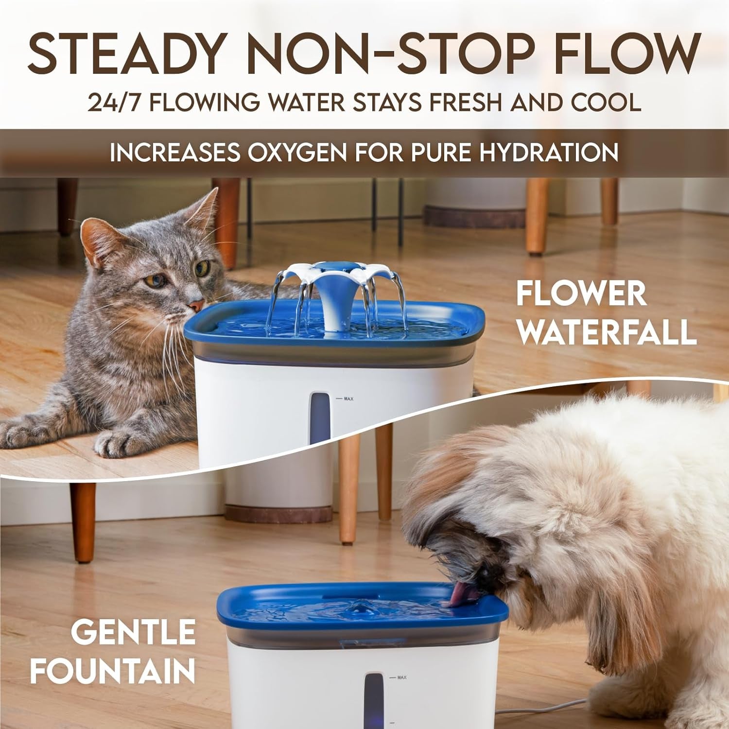 95Oz/2.8L Pet Fountain, Automatic Cat Water Fountain Dog Water Dispenser with Replacement Filters for Cats, Dogs, Multiple Pets (Blue, Plastic)