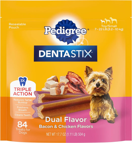 DENTASTIX Dual Flavor Small Dog Dental Treats, Bacon & Chicken Flavors Dental Bones, 18.24 Oz. Pack (84 Treats)