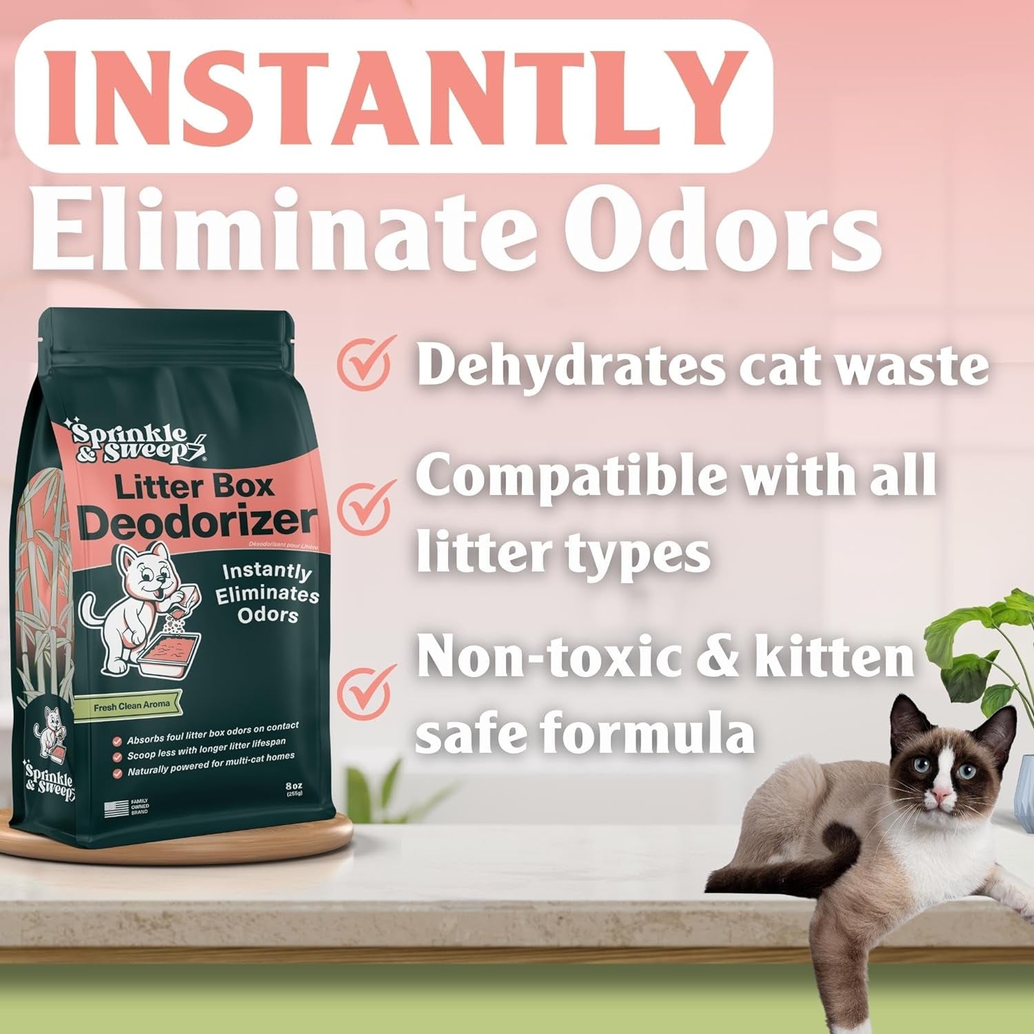 Litter Box Deodorizer - Cat Litter Deodorizer Non Toxic and Safe for Kittens - Litter Deodorizer Instantly Eliminates Foul Litter and Urine Odors, One Month Supply (8Oz)