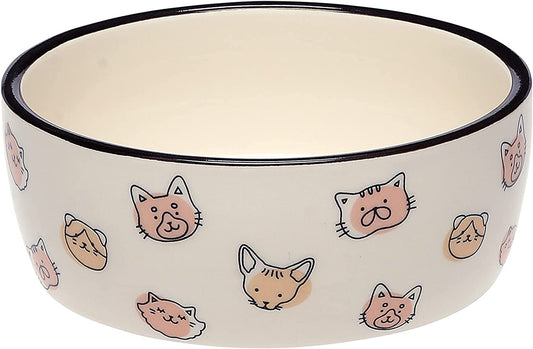 Pet Bowl, Cat Feeding Bowl, Wet or Dry Food and Water Dish, Home Pet Accessories, Cat Faces Design, Holds, Cat Faces Pet Dish, 16 Oz