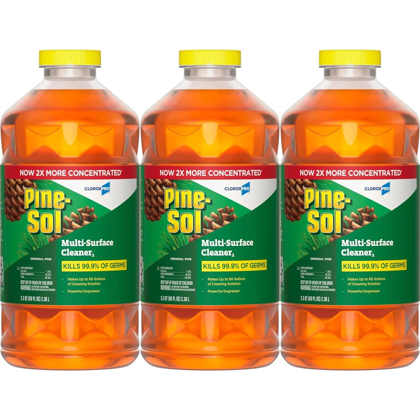 Pine-Sol Multi-Surface Cleaner, 2X Concentrated Formula, Original Pine, 80 Fl Oz, Pack of 3